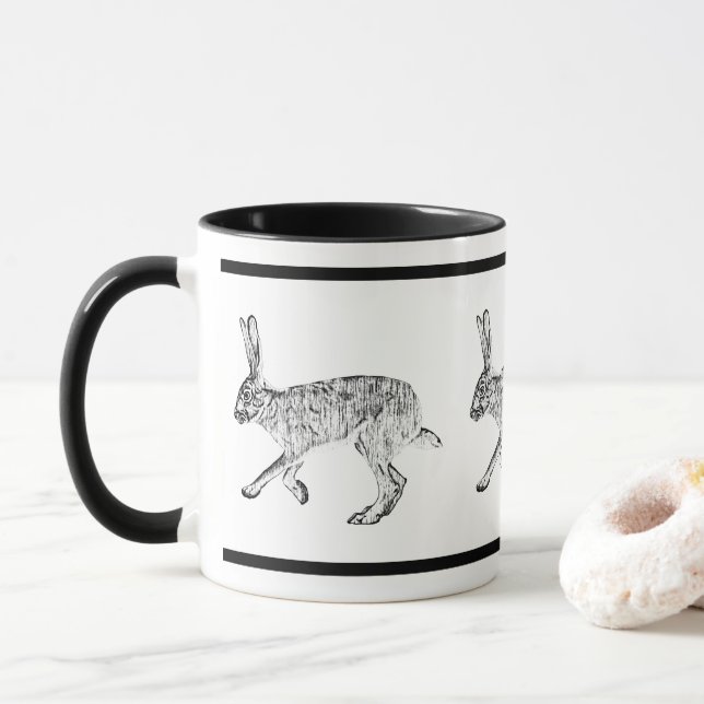 Caneca Design de coelho sudoeste, preto e branco (Com Donut)