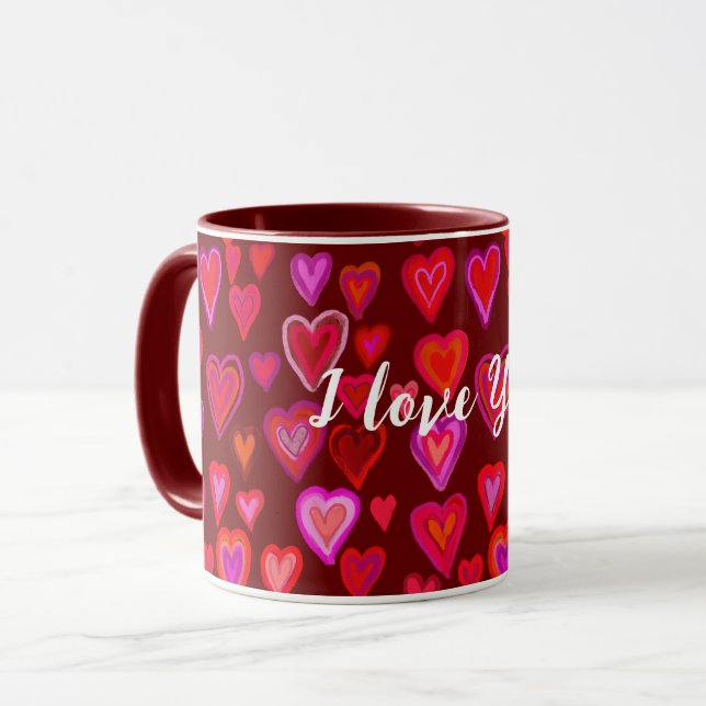 Caneca design de corações vermelhos (Frente Esquerda)