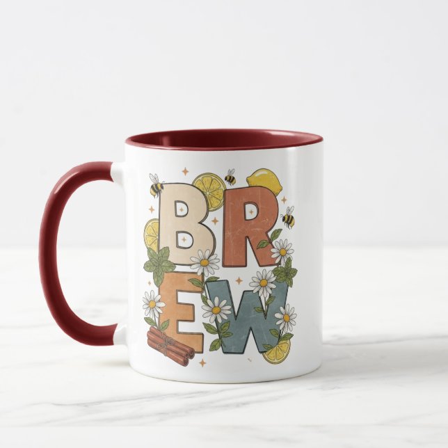 Caneca Design de Erva de Chá Retro (Esquerda)