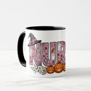 Caneca Design de Fita Rosa de Enfermeira de Halloween