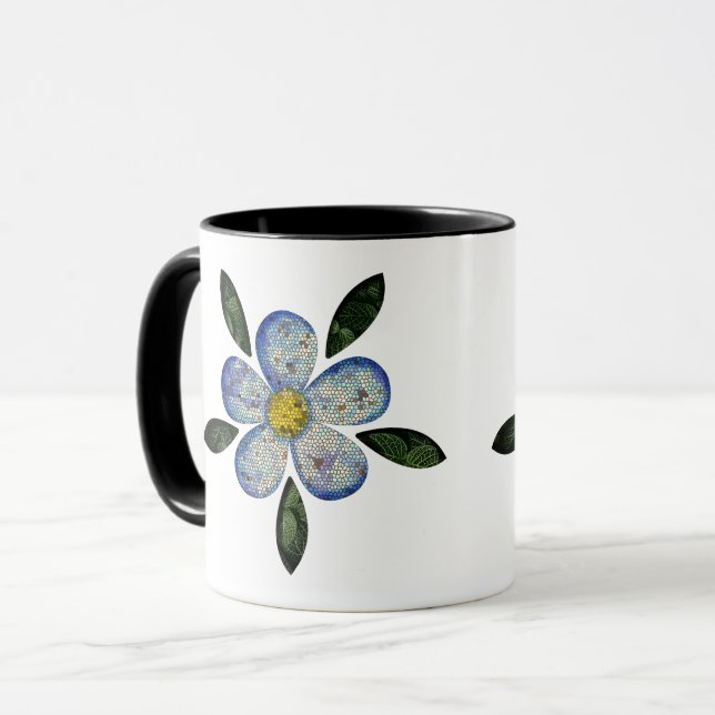 Caneca Design de Flor Pixelada com Folhas Esverdeadas (Frente Esquerda)