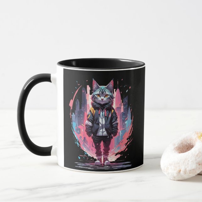 Caneca Design de Gato Fofo e Elegante (Com Donut)