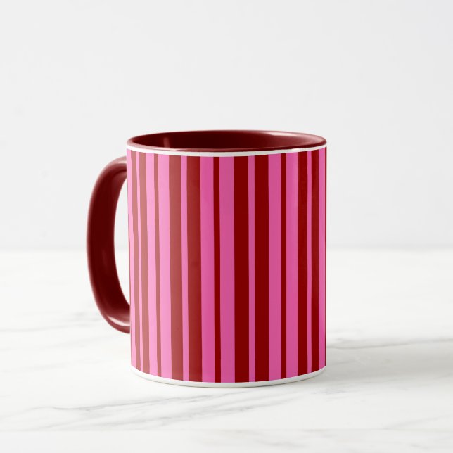 Caneca Design de Listras Rosa Vermelho Marinho (Frente Esquerda)