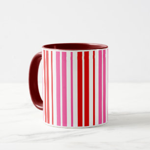 Caneca Design de Listras Verticais Brancas Rosa Vermelhas