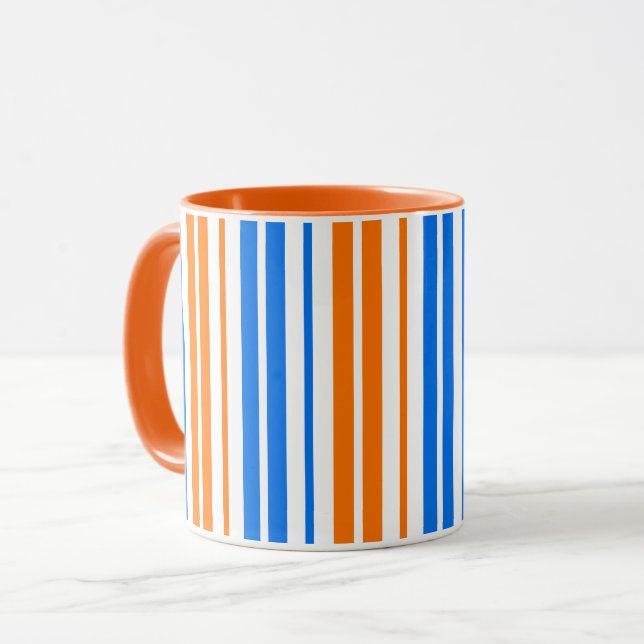 Caneca Design de Listras Verticais Laranja Branco Azul   (Frente Esquerda)