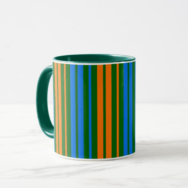Caneca Design de Listras Verticais Laranja Verde Azul   (Frente Esquerda)