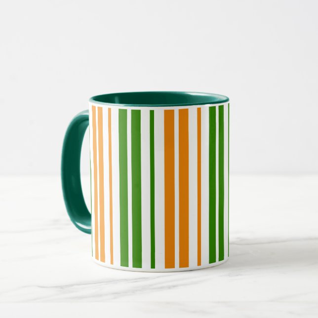Caneca Design de Listras Verticais Laranja Verde Branco   (Frente Esquerda)