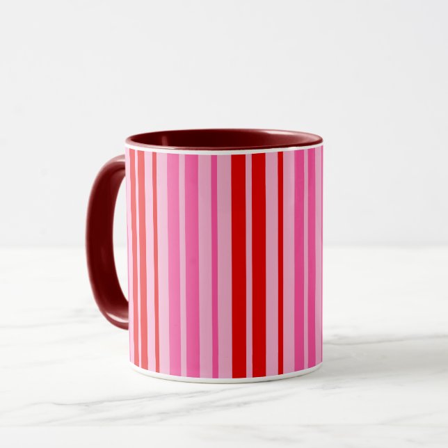 Caneca Design de Listras Verticais Rosa de Chiclete Verme (Frente Esquerda)