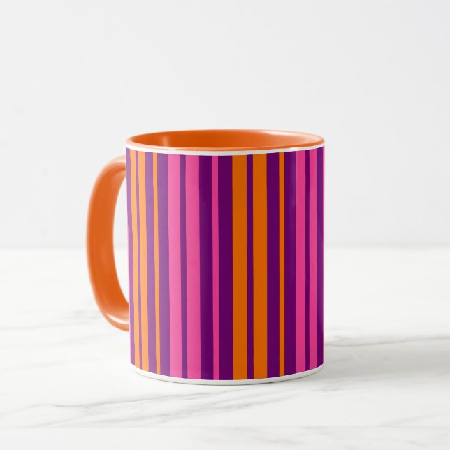 Caneca Design de Listras Verticais Roxo Rosa Laranja   (Frente Esquerda)