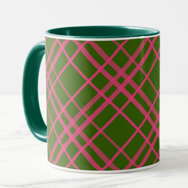 Caneca Design de Listras Xadrez Rosa sobre Verde (Criador carregado)