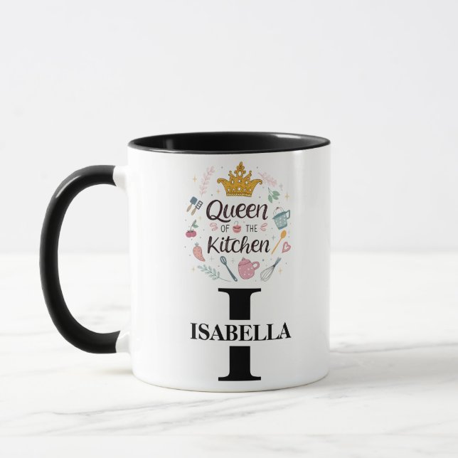 Caneca Design de Monograma Nome Rainha da Cozinha (Esquerda)