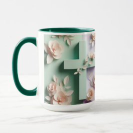 Caneca Design de Mug ai Floral Cruz Verde e Púrpura