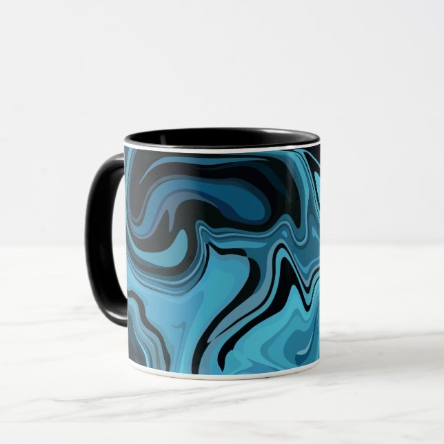 Caneca Design de Onda de Mármore Azul Abstrato (Frente Esquerda)