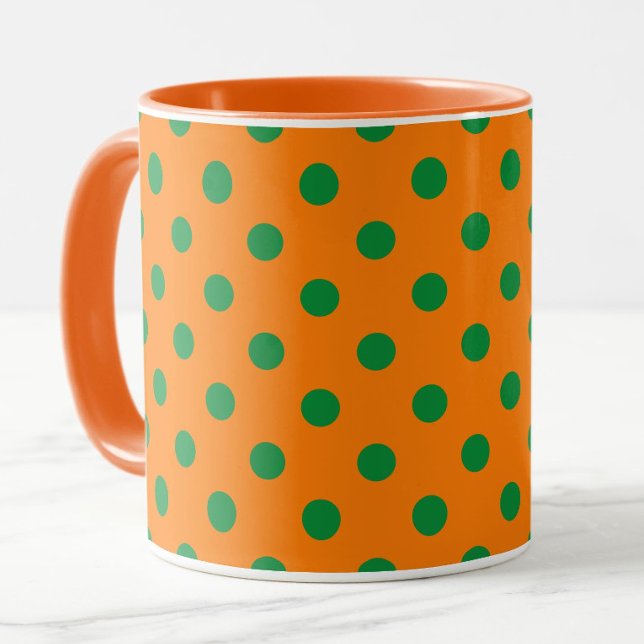 Caneca Design de Padrão de Bolinhas de  Verde em Laranja (Criador carregado)