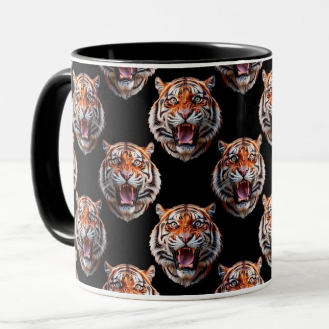 Caneca Design de Padrão de Cabeça Tiger - Preto (Criador carregado)