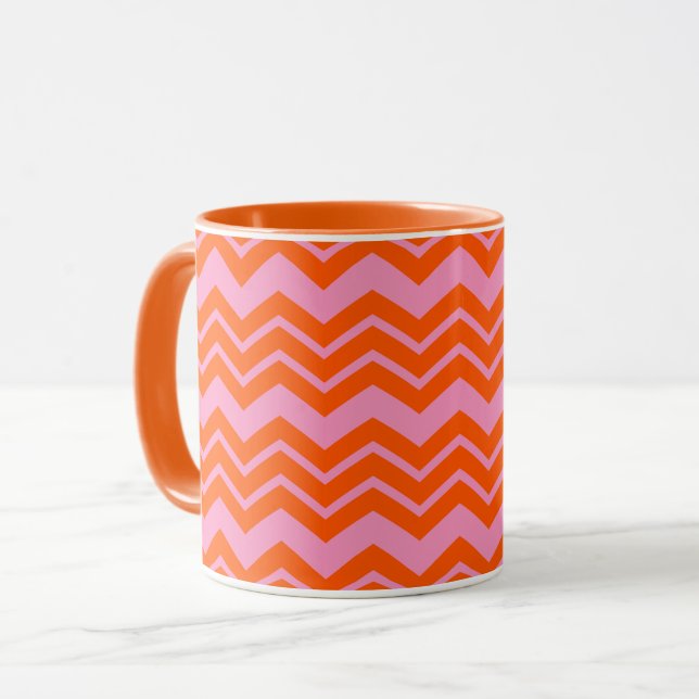 Caneca Design de padrão de chevron laranja e rosa  (Frente Esquerda)