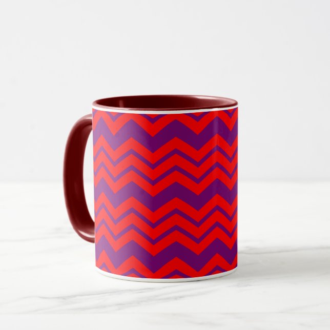 Caneca Design de padrão de chevron vermelho e roxo  (Frente Esquerda)