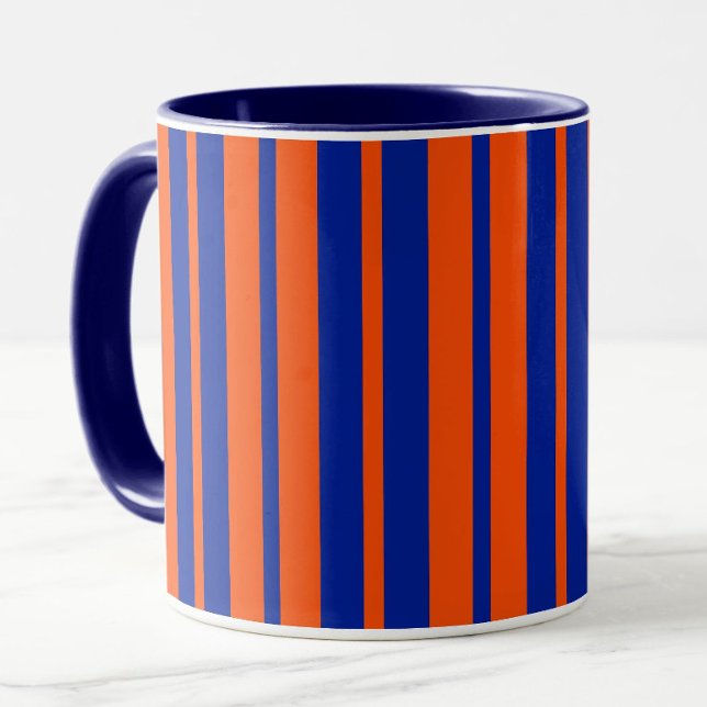 Caneca Design de Padrão de Faixa Na moda de Azul Laranja (Criador carregado)