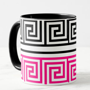 Caneca Design de padrão de frete de chave grega preta ros