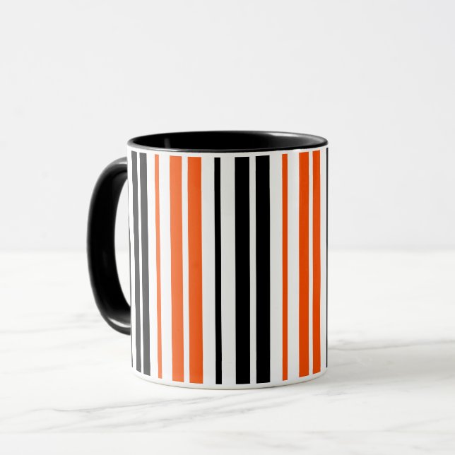 Caneca Design de padrão de listras laranjas pretas e bran (Frente Esquerda)