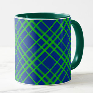 Caneca Design de Padrão de Xadrez de Tartan Azul