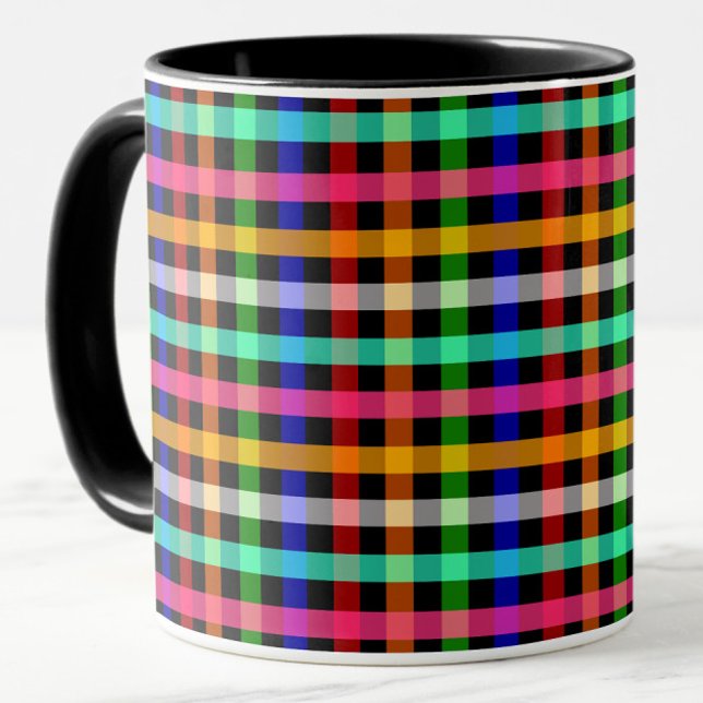 Caneca Design de Padrão de Xadrez Gingham Multicolorido P (Criador carregado)