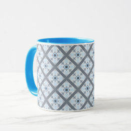 Caneca Design de Padrão Diagonal Azul de Algodão Vintage