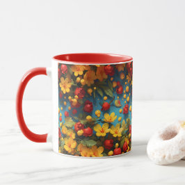 Caneca Design de padrão floral vibrante amarelo e vermelh