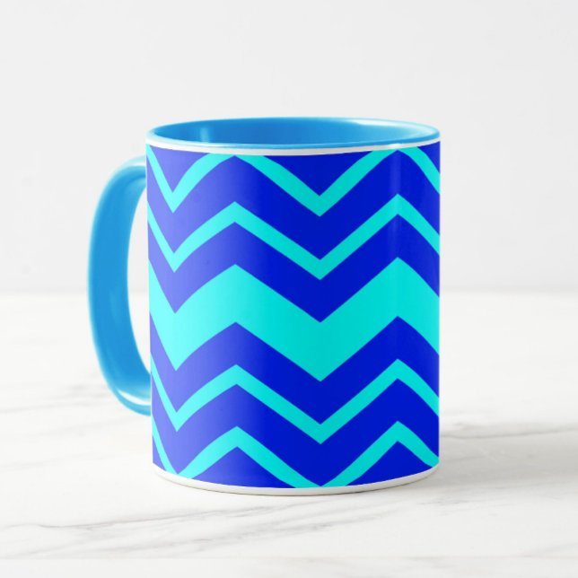 Caneca Design de Padrão Zig Zag Chevron Azul (Criador carregado)