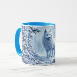 Caneca Design de paisagem de inverno do lobo branco do Ár