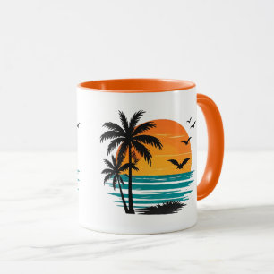 Caneca Design de Palmeira de Pôr do Sol Tropical