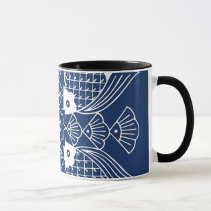 Caneca Design de Peixes Submarinos com Fundo Azul