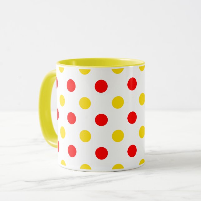 Caneca Design de Pontos Brancos Vermelhos Amarelos  (Frente Esquerda)