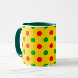 Caneca Design de Pontos Polka Amarelo Vermelho Verde 