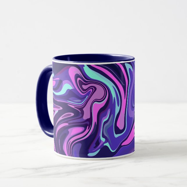 Caneca Design de Redemoinho Fluido em Roxo, Rosa e Azul (Frente Esquerda)