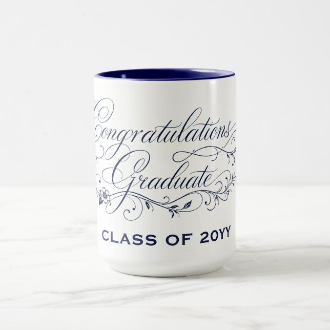 Caneca Design de Rótulo de Formatura Elegante com Ano Per (Centro)
