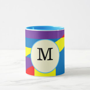 Caneca Design de Rótulo de Monograma M Abstrato Colorido