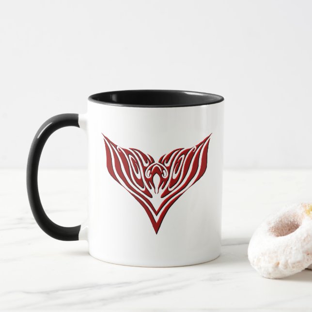 Caneca Design de Tatuagem Tribal de Pássaro Vermelho (Com Donut)