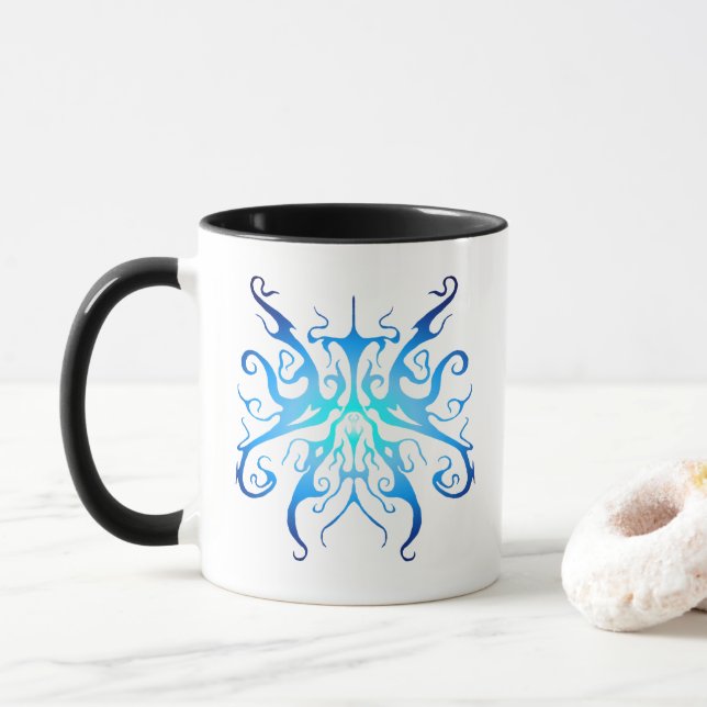 Caneca Design de Tatuagem Tribal Elegante - azul (Com Donut)