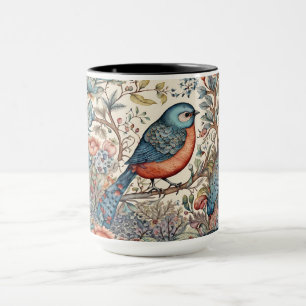 Caneca design de tecido escandinavo de pássaros vintage