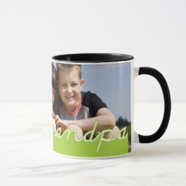 Caneca Design de texto do verde da foto do vovô do amor
