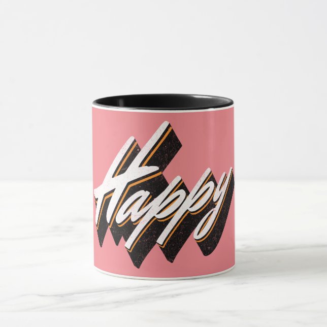 Caneca Design de texto Feliz (Centro)