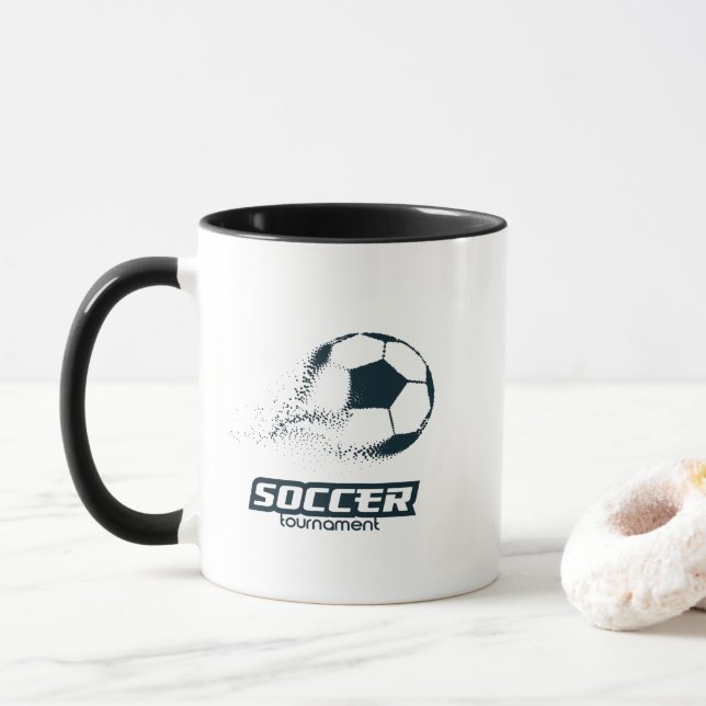 Caneca Design de Torneio de Bola de Futebol de Partículas (Com Donut)