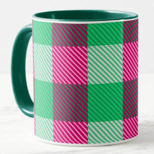Caneca Design de Verificação de Gingham Verde Rosa