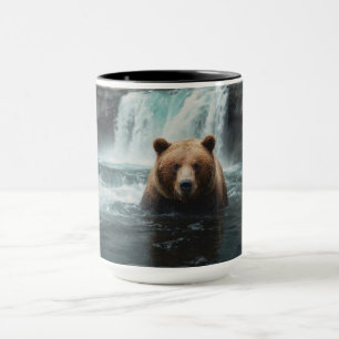 Caneca Design de Vida Selvagem de Urso Grizzly e Cascata