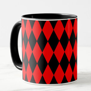 Caneca Design de Xadrez de Diamantes Harlequin Preto Verm