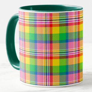 Caneca Design de Xadrez de Tartan Amarelo verde-rosa