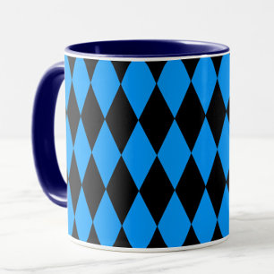 Caneca Design de Xadrez Diamantes Harlequim Preto Azul