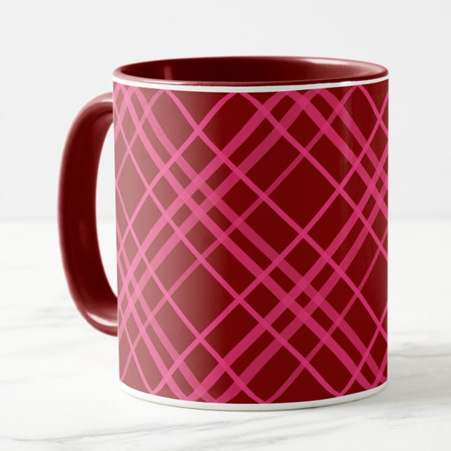 Caneca Design de Xadrez em Grade Rosa Grená  (Criador carregado)