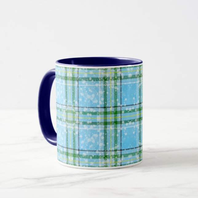 Caneca Design de Xadrez Escocês de Neve de Inverno  (Frente Esquerda)